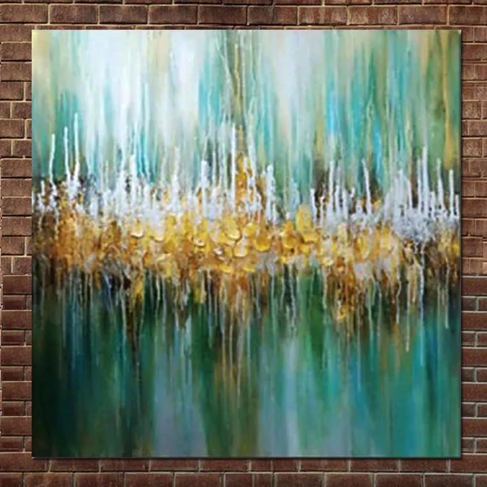

Hand Painted Modern Abstract Green Turquoise Oil Painting on Canvas Turquoise Wall Picture Living Room Hotel Home Wall Art Decor