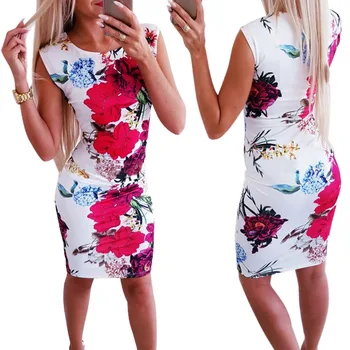

Elegant Vintage Floral Print Pencil Dress New 2019 Summer Casual Party Women Dress Sexy Slim Bodycon Cartoon Mini Dress Vestidos