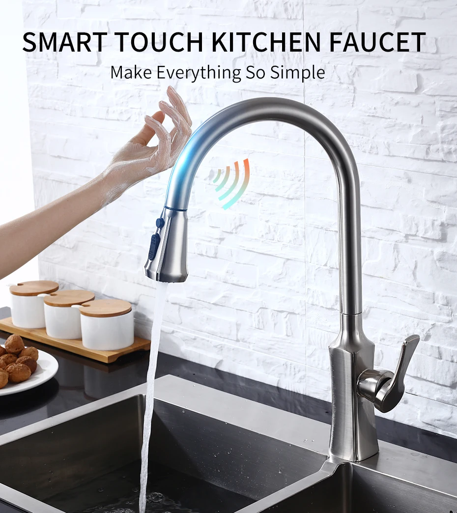 Touch On Kitchen Faucets With Pull Out Sprayer Single Handle