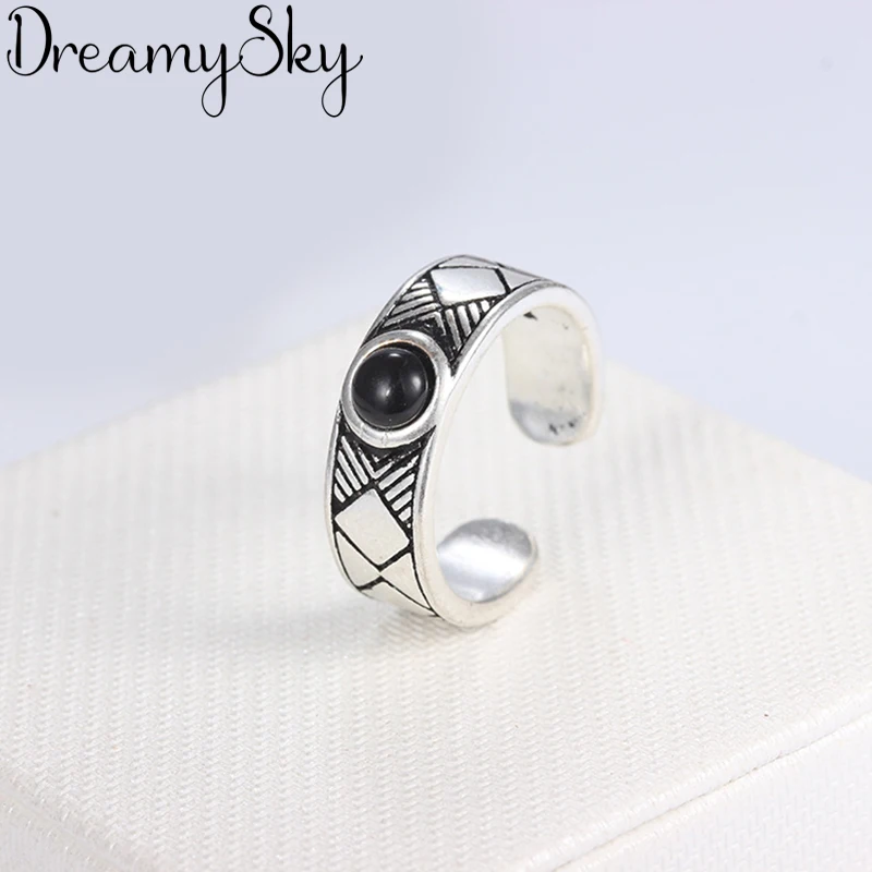 Женские массивные кольца DreamySky черные большие круглые серебряного цвета в
