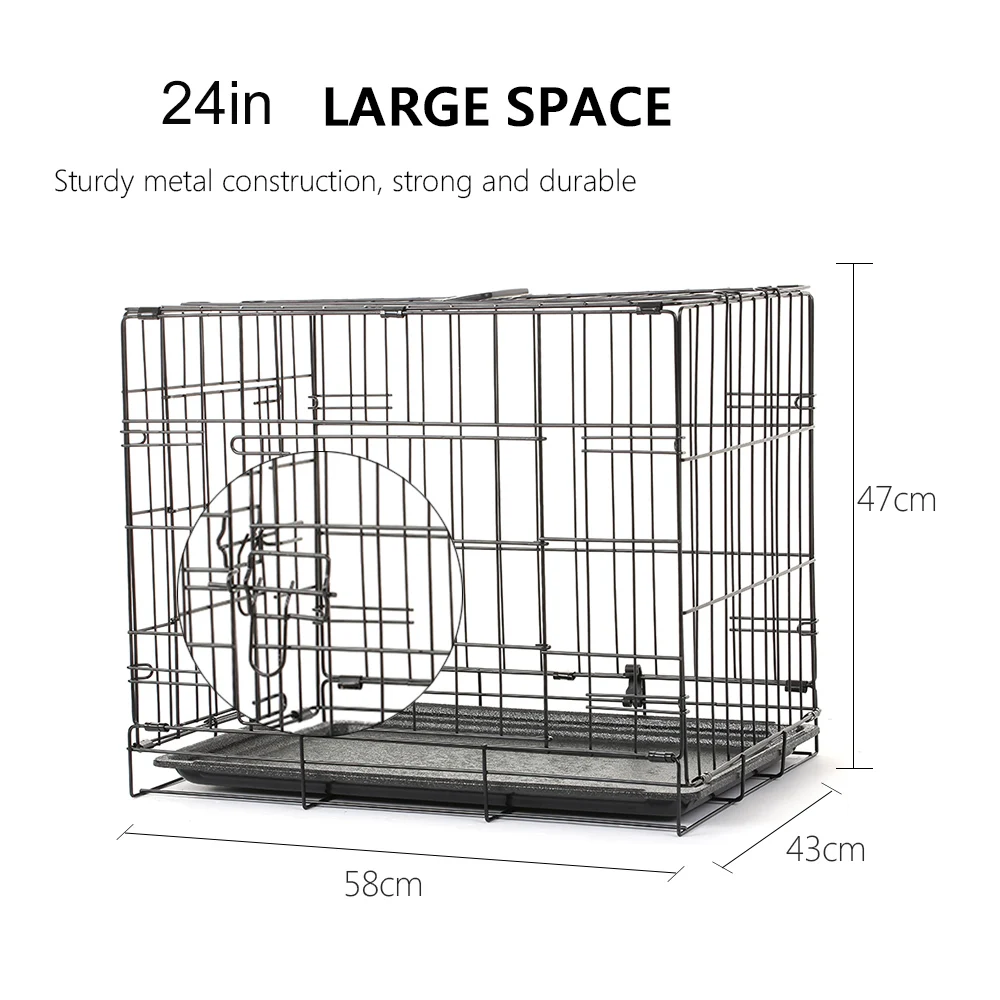24 ”клетка для домашних собак металлический ящик двухдверный питомник для домашних животных складной легко установить дом для домашних животных для собак ограждение для детского манежа клетка с лотком