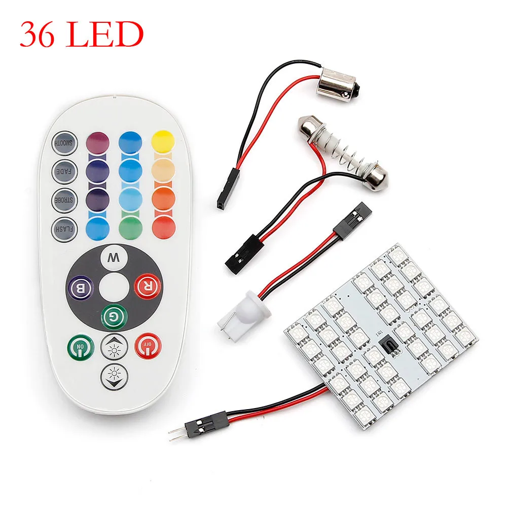 

2PCS Universal 12V T10 5050 SMD 16 Colors 36 RGB LED Car Interior Panel Reading Lamp Controller