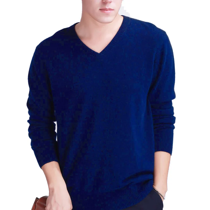 Мужской осенний зимний Повседневный кашемировый вязаный свитер с v-образным вырезом, Мужской пуловер, теплый мягкий вязаный свитер с длинным рукавом, топы - Цвет: Dark Blue