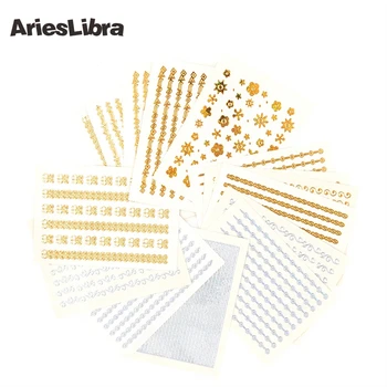 

Pretty Mixed Lace&Gold Silver Line Design 20sheets Nail Art Decal Manicure 3D Self-adhesive Beauty Decoration Sticker Tool