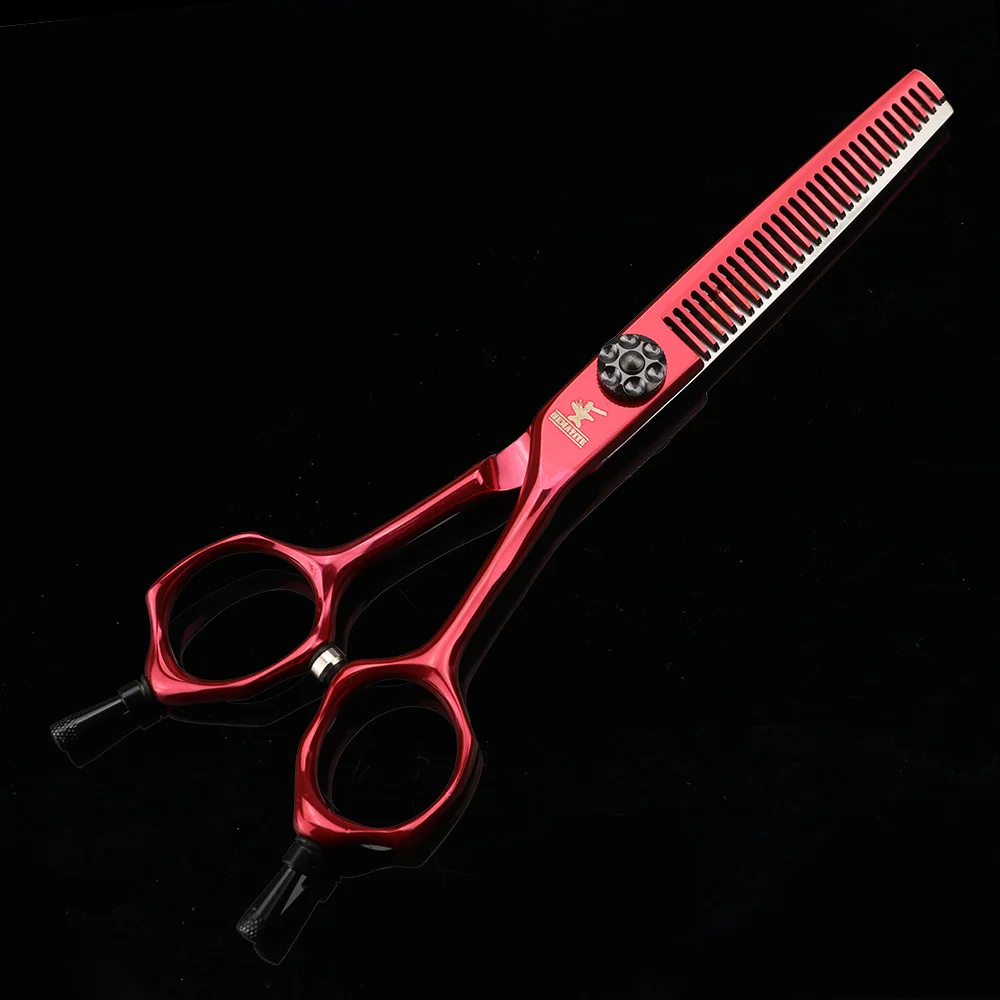 Red thinning scissor 6 дюймов красные Профессиональные Парикмахерские ножницы а форма Парикмахерская ножницы для стрижки волос и филировочные ножницы набор Япония 440C ножницы - Цвет: Red thinning scissor