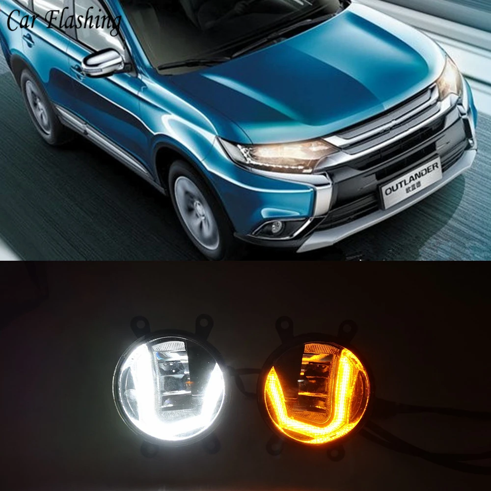 

3-IN-1 Functions Auto LED DRL Daytime Running Light Car Projector Fog Lamp with yellow signal For Mitsubishi Outlander 2006-2018