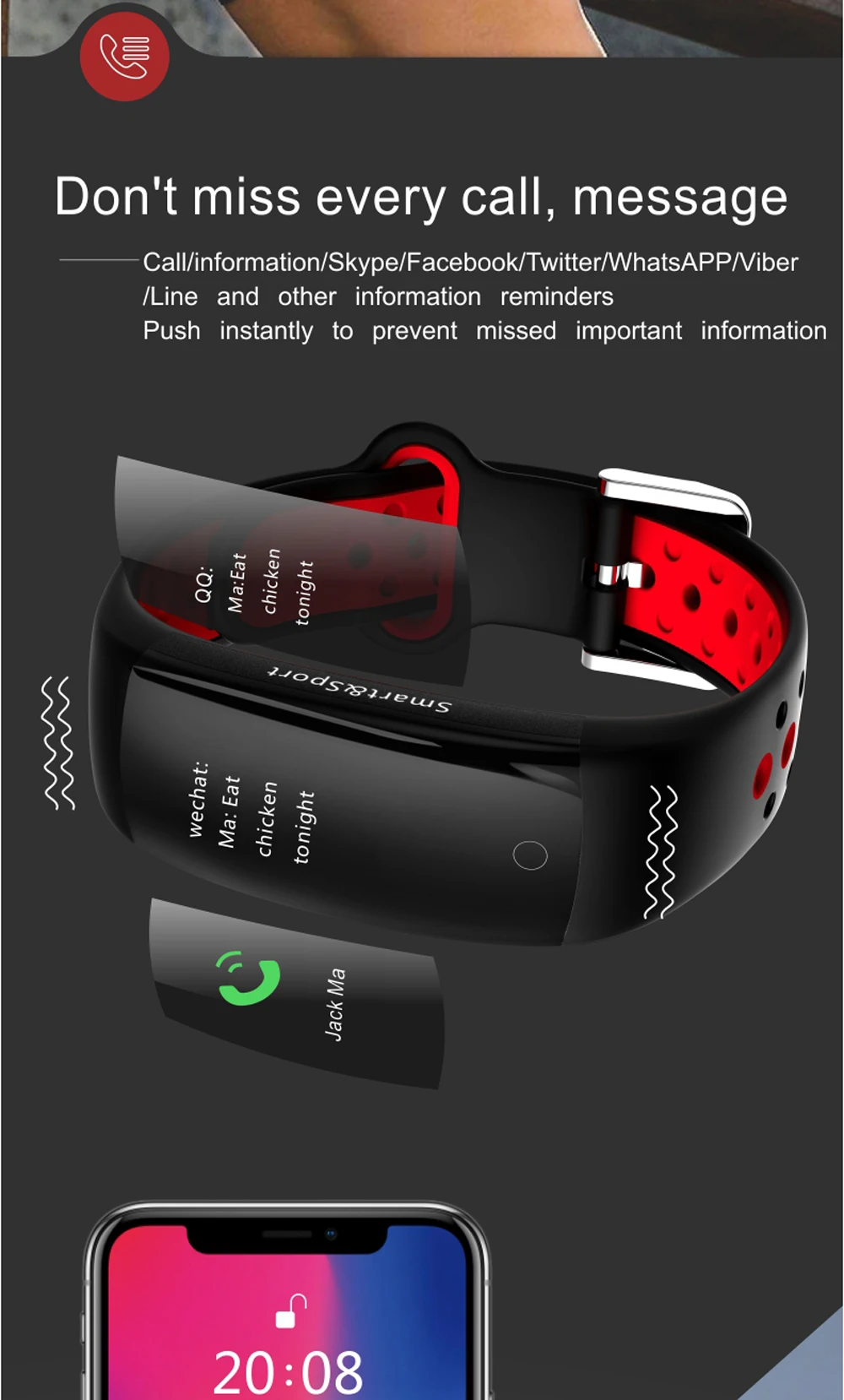 VESTMADRA Q6S 3D Dynamic UI Fitness Tracker Heart Rate Monitor Wristband IP68 Waterproof Smart Band for Android IOS Phone (9)