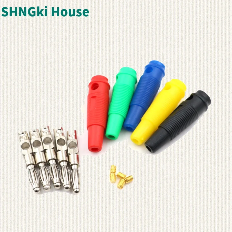 

5Pcs Colorful 4mm Male High Current Screw Solderless Stackable Banana Plug Connector