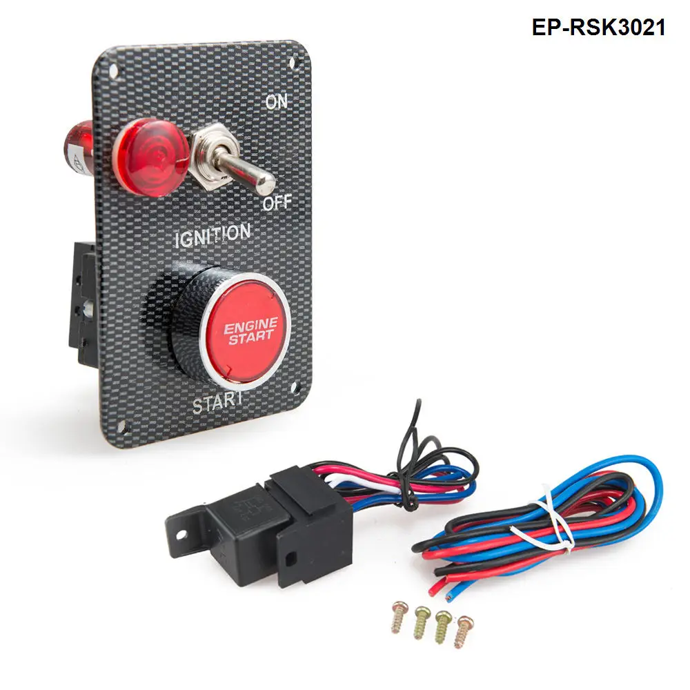 

Racing Car Engine Start Button + 1 Toggle Switch Panel Drift 12v Carbon Fiber EP-RSK3021
