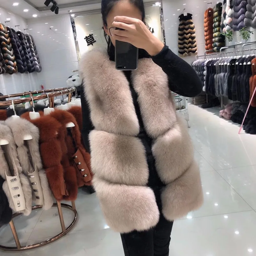 

real fur coat luxury natural fox fur vest fashion long Pelt Waistcoat Ladies Sleeveless Gilet Warm Genuine fox fur vests women