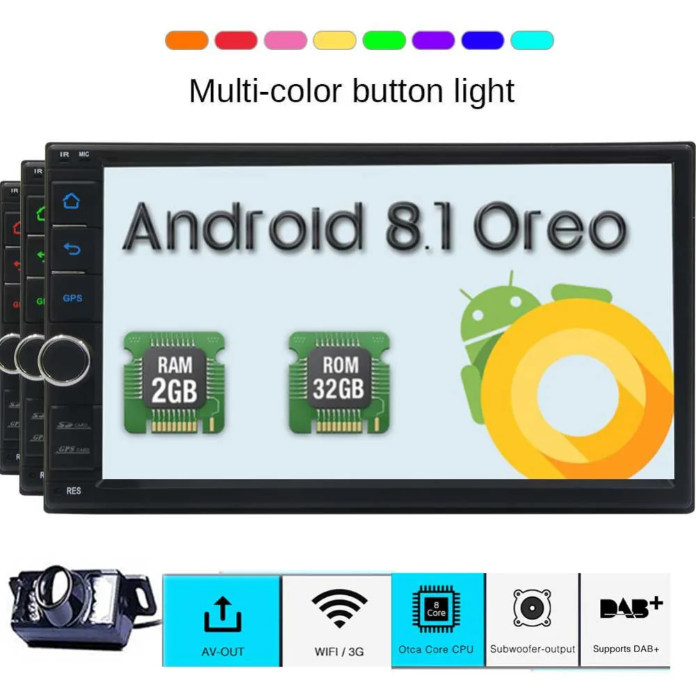 Android 8.1 Octa Core RAM 2G ROM 32G GPS Navigation Head Unit Audio Radio 1080P Video Player Android 8.1 Oreo Double Din Car gps