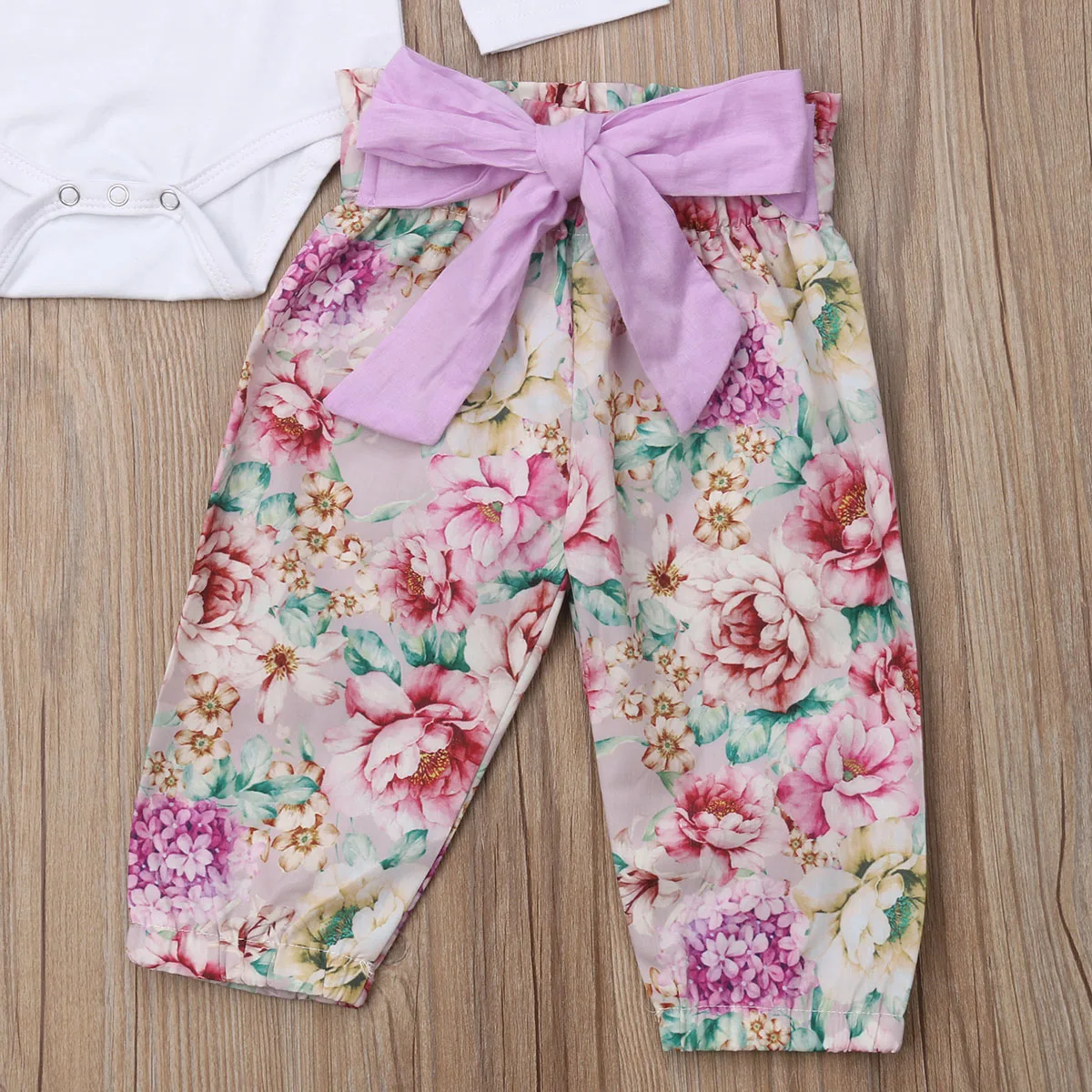 Боди с дизайном «кролик» с цветочным принтом для новорожденных девочек+ штаны с цветочным принтом комплект одежды из 2 предметов
