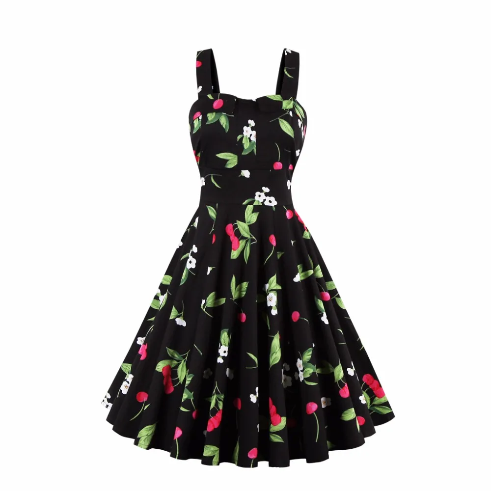 

Summer Dress New Vintage Women Dress Jurken 60s 50s Retro Big Swing Floral Pinup Sleeveless Audrey Hepburn Girls Dresses
