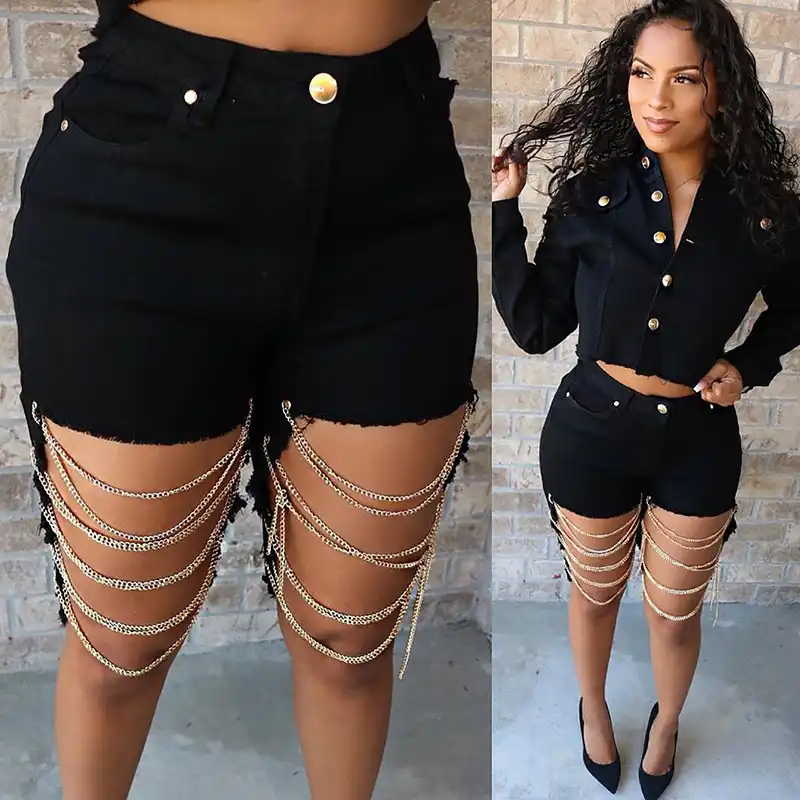 plus size ripped jeans with chains