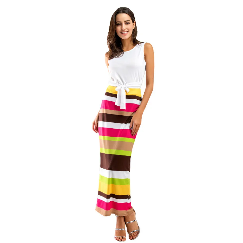 Two piece Beach Dress Women Summer Style Beach Boho Maxi Dress 2017 High Quality Brand Striped Print Long Dresses Feminine (10)