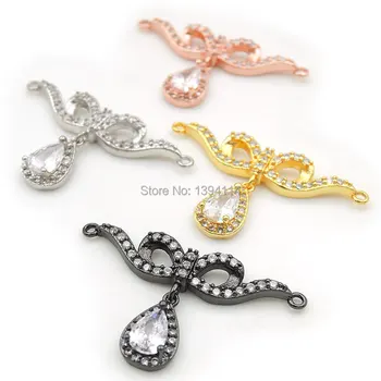

30*5*3mm Micro Pave Clear CZ Bowknot With Drop Accessories Charms Of Double Loops Fit For Making Necklaces Jewelry