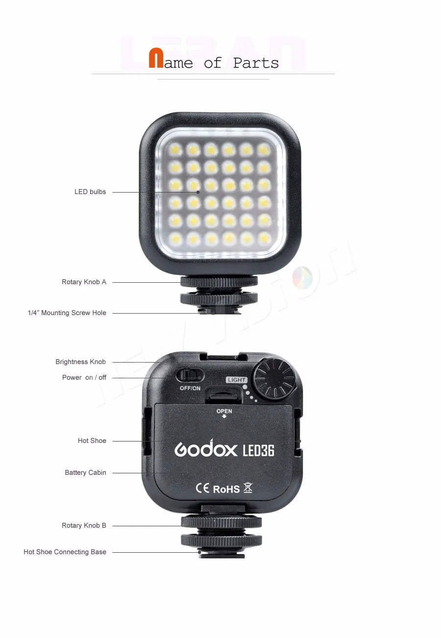 Godox светодиодный 36 5500-6500 K камера светодиодный светильник ing SLR светодиодный 36 видео светильник Открытый фото светильник для DSLR камеры видеокамеры мини DVR