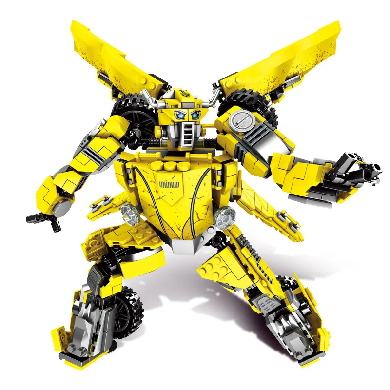 2in1 Transformation Model Building Blocks Set Deformation Toy Big Yellow Robot Robot Car Bricks For Boy Compatible Legoings Gift