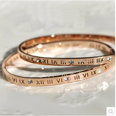 

Bilincolor rose gold Roman numberal rose gold stainless steel men and women bracelet bangle