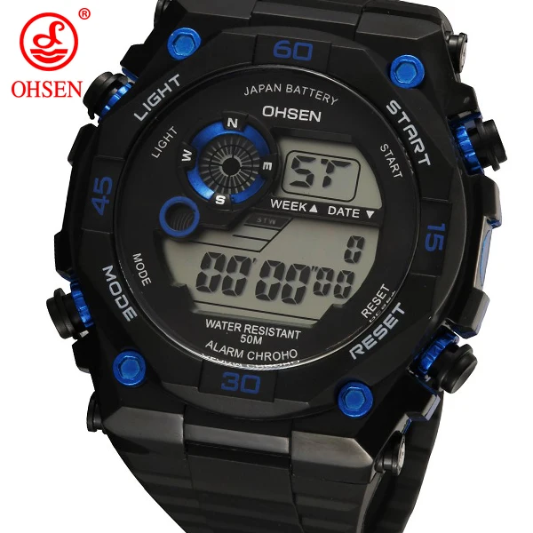 Montre Homme OHSEN Брендовые мужские светодиодный цифровые часы спортивные часы мужские часы с будильником водонепроницаемые ударопрочные военные наручные часы Relogios - Цвет: Синий