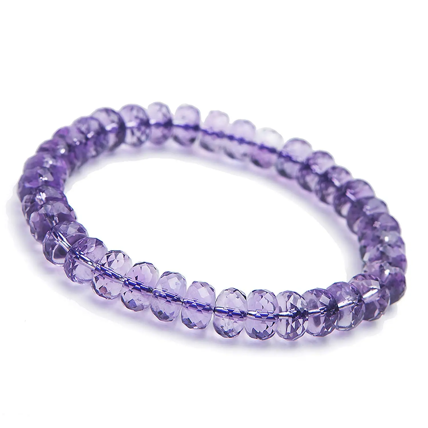

8mm Natural Purple Amethyst Bracelet for Women Crystal Quartz Stretch Abacus Faced Bead Bracelet