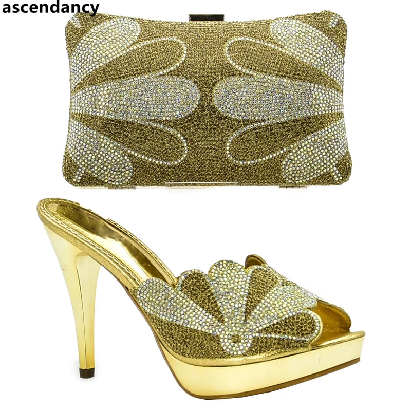 

New Arrival Matching Shoes and Bag Set Decorated with Rhinestone Shoe and Bag for Nigeria Party Latest Luxury Shoes Women 2018