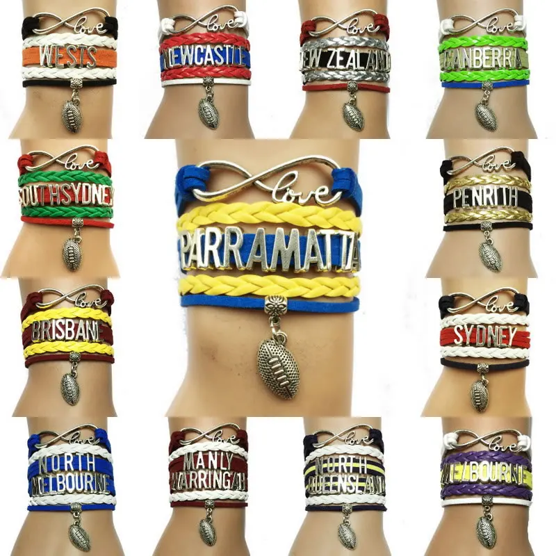 

Drop Shipping Infinity Love AU Football Bracelet-Australian Sports College Team Leather Multilayer Wrap Handmade Friendship Gift