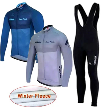 

Strava 2020 cycling jersey pro team winter thermal fleece Long Sleeve Set Maillot Ropa Ciclismo Hombre invierno Bike clothing