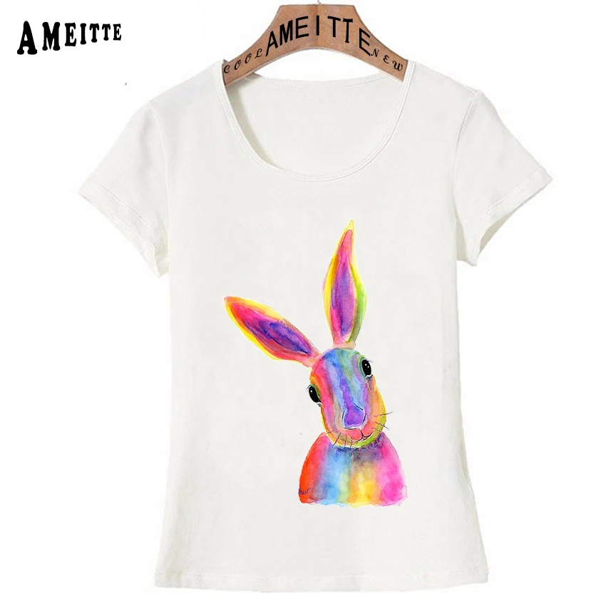 New Summer Women T shirt Hare Rabbit Watercolor Art Prints T Shirt