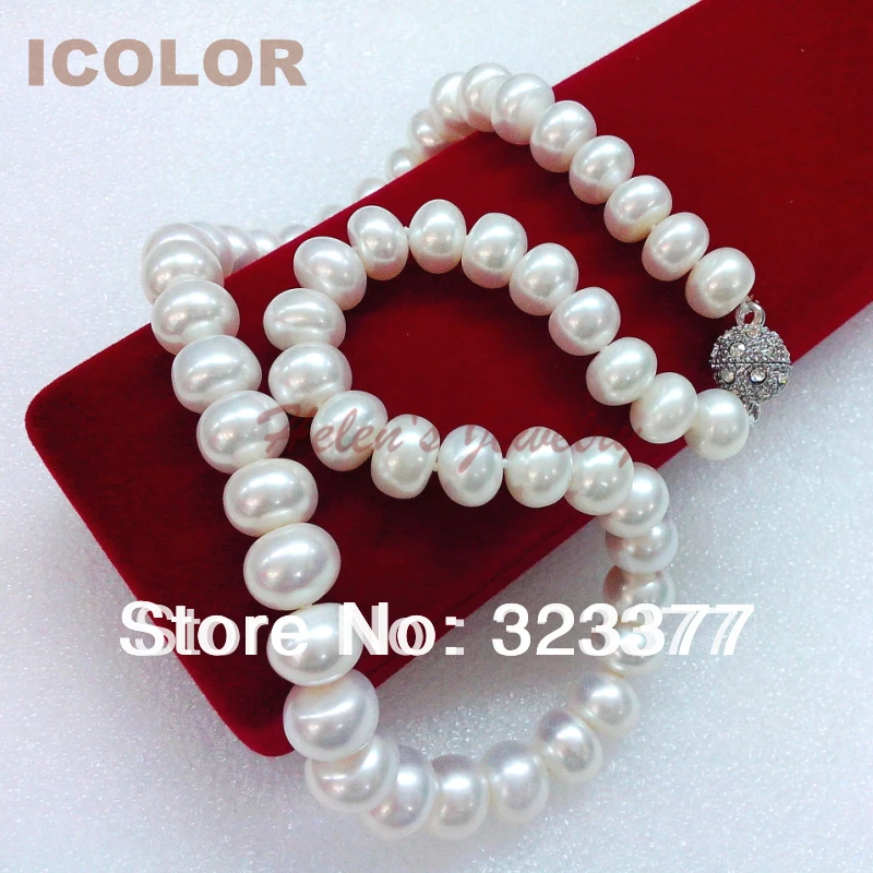 

High Luster 11-12MM Semiround White Freshwater Pearl Necklace.