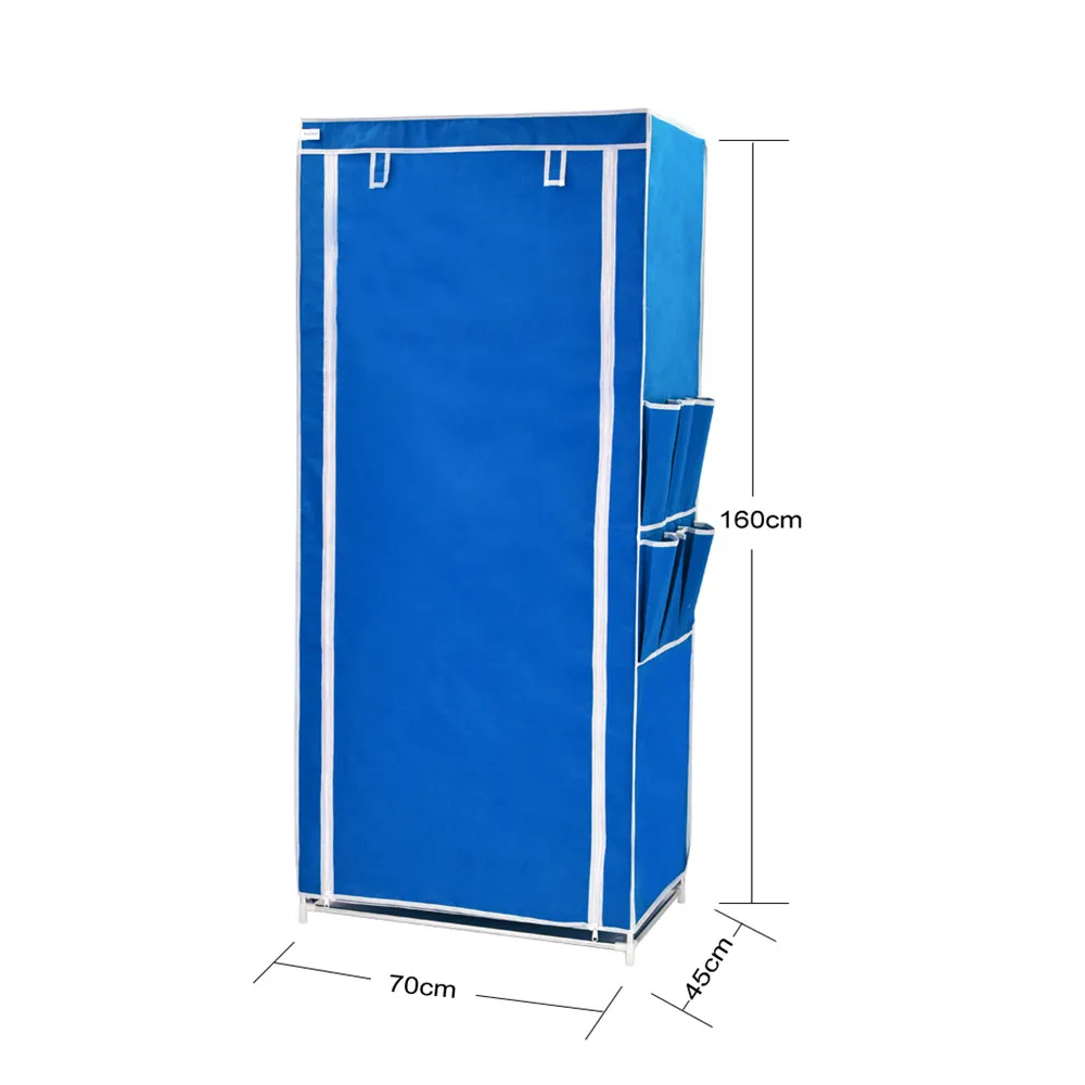 Finether Non-Woven Fabric Single Wardrobe,Portable Wardrobe Storage Organizer with Side Pockets-Blue3