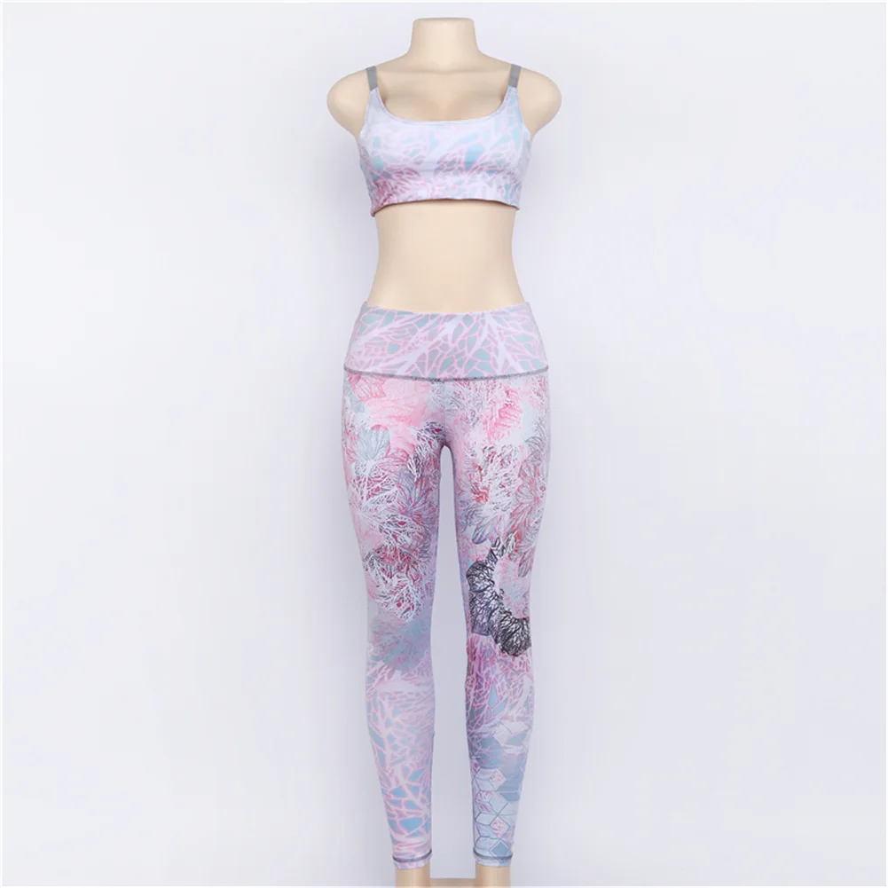 Floral Printed Women's Tracksuit Sexy Halter Yoga Bra + Sport Legging Tights Running Gym Fitness Yoga Set Sportswear Sports Suit