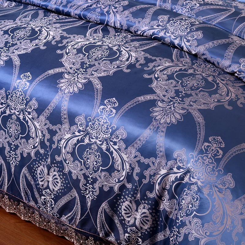 Серебристо-зеленый синий класса люкс из жаккарда в европейском стиле шелк Постельное белье кружева постельное белье/постельное белье постельный комплект 3/4 шт