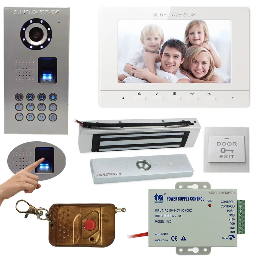 

Fingerprint Keypad Video Intercom For Private House IP65 Waterproof With Remote Control Videophone Wired Portal + Magnetic lock