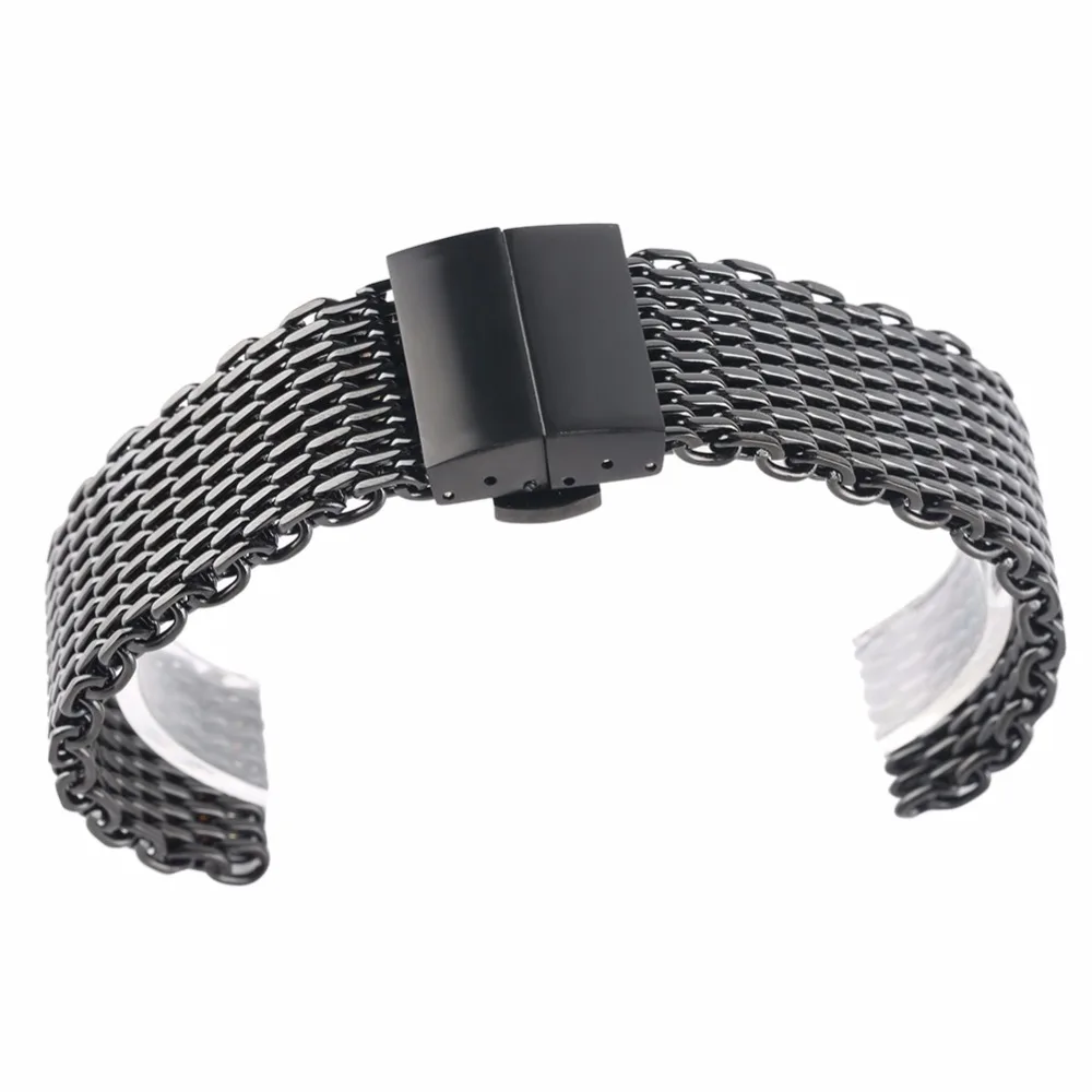 

22mm Stainless Steel Mesh Watch Band Black/Silver High Quality Men Watches Strap For Fashion Watch