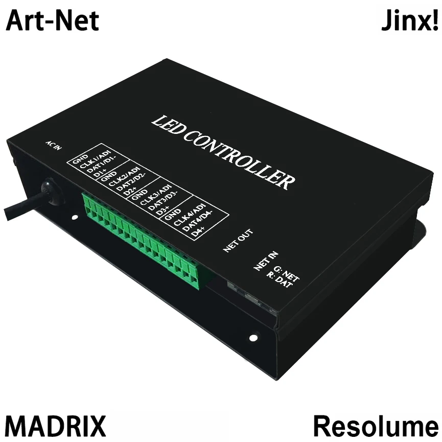

artnet controller 4 universes,680 pixels per universe support MADRIX Jinx!,Resolume,etc.can set address for DMX512 chips