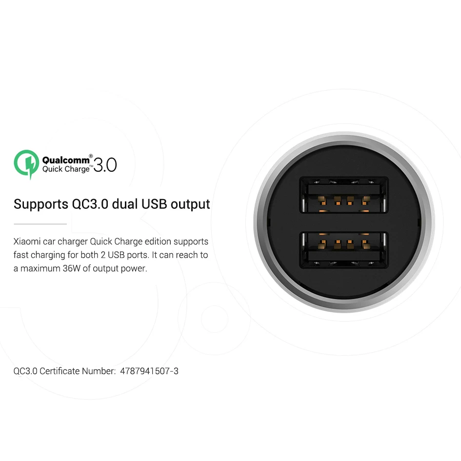 الأصلي شياو mi شاحن سيارة QC 3.0 المزدوج USB سريعة تهمة 5 V/3A 9 V/2A mi سيارة -شاحن لالروبوت iOS ل فون سامسونج هواوي