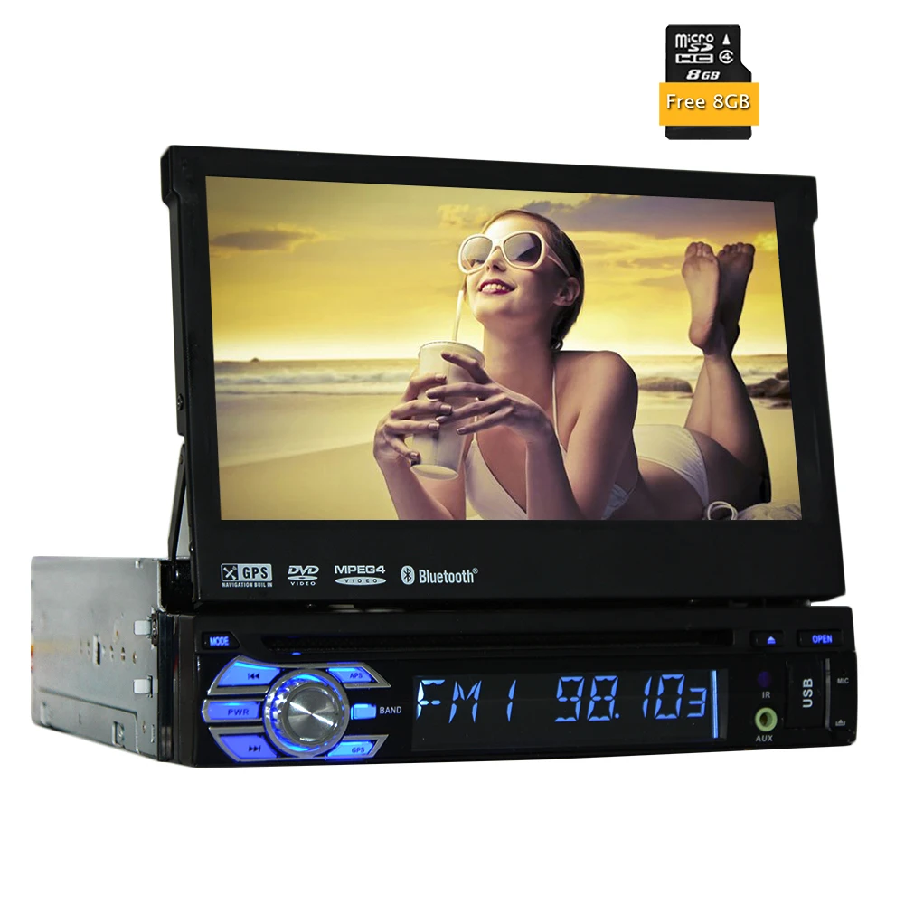 

7 Inch Single 1 DIN WinCE DVD Player GPS Navigation Car Stereo Auto Audio FM AM Radio USB/Steering Wheel Control+8GB Free Card