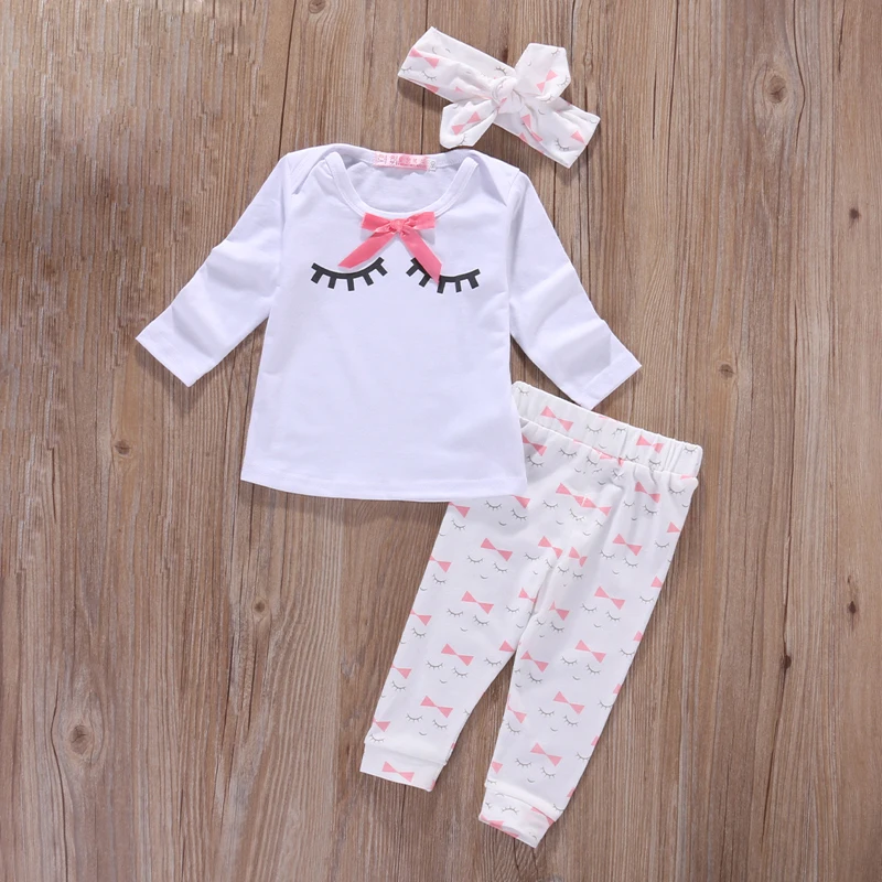 2018 Autumn Fashion baby girl clothes set Cotton long sleeved 3pcs suits Tops+Pants+Headband newborn girl clothing outfit