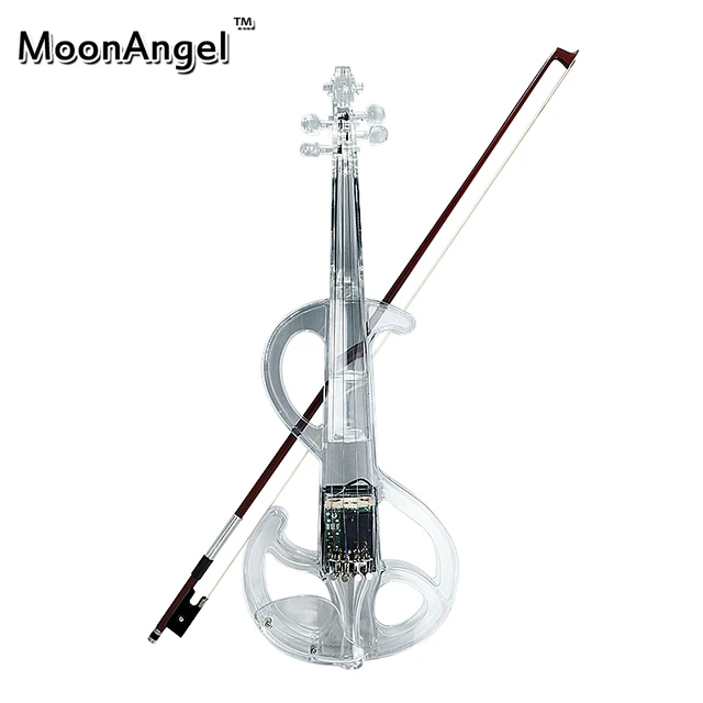 Cheap High quality Transparent  4/4 violin Send violin Hard case electric violin with power lines and violin parts For Lover