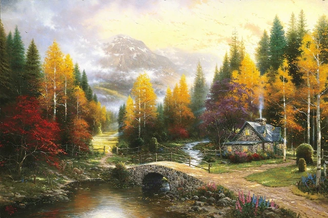 Thomas Kinkade The Old Fishin' Hole Canvas Print Large Size HD Print ...