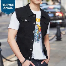 Мужская жилетка Новая мода Лето Горячая Распродажа приталенный джинсовый жилет без рукавов Байкерский Повседневный однобортный пиджак с карманами для мужчин