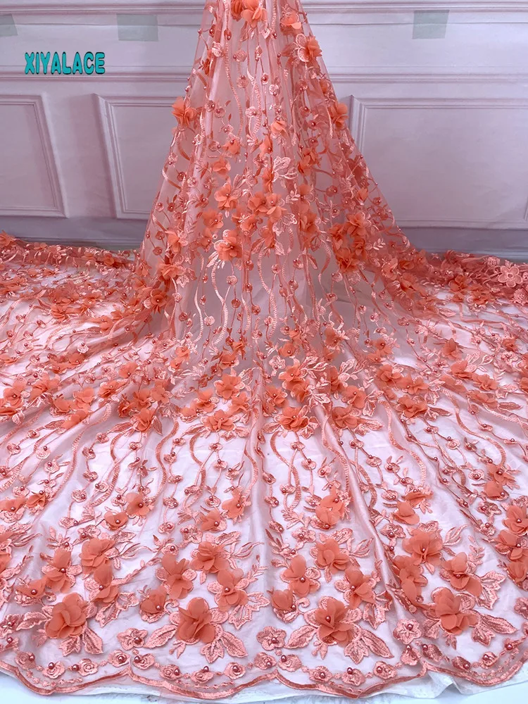 Нигерийская бисерная кружевная ткань высокого качества африканский 3D чистый кружевной материал для свадьбы французский кружевной тюлевый материал для платья YA2017B-1