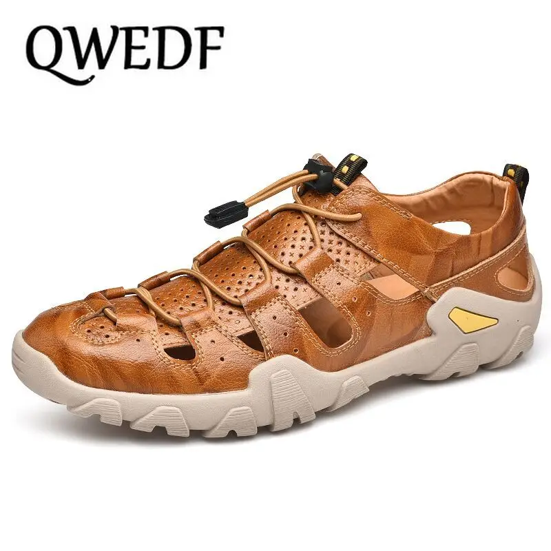

New Cow Genuine Leather Sandals Outdoor 2019 Summer Men Shoes Men Breathable Casual Shoes Footwear Walking Beach Sandals CZ-84