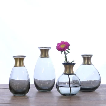 

NEW Glass vase Copper ring mouth small flower vases Dry flowers for vase Hydroponic Container vase for wedding home decoration
