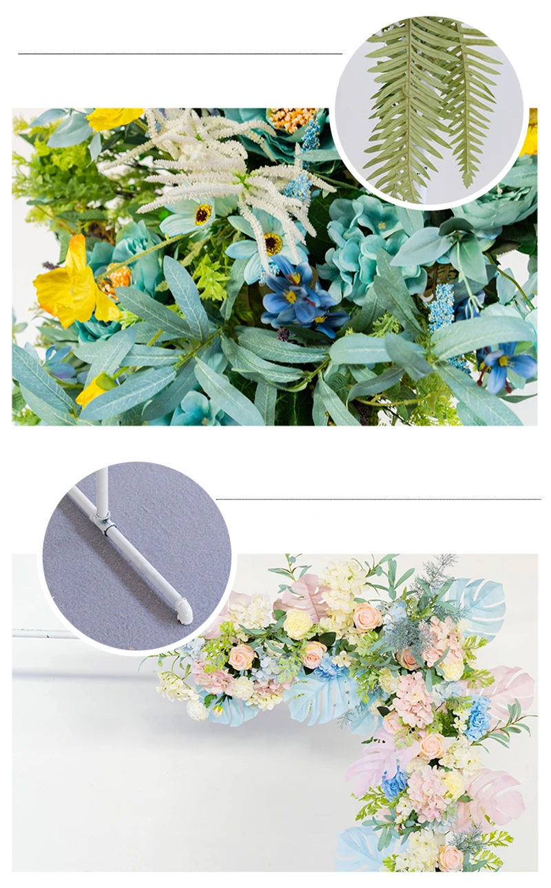 JAROWN Artificial Silk Flower Wrought Iron Stand Flower Row Set Outdoor Decorative Wedding Flower Arches Floral Welcome Decoration (13)