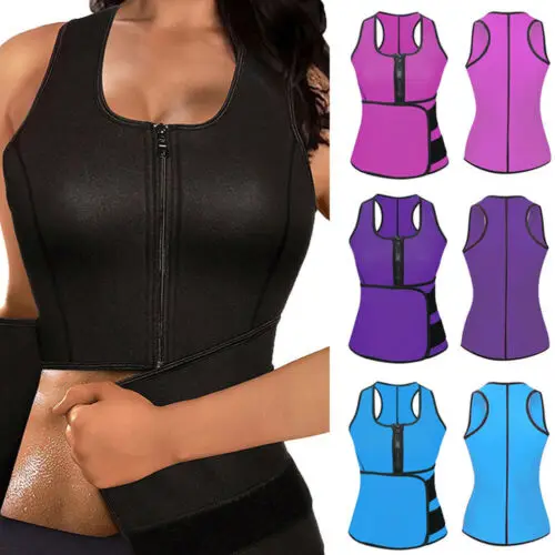 

2019 Women Neoprene Shapewear Sweat Waist Trainer Vest Zipper Shaper Slim Adjustablet Belt Corset Plus Size S-2XL