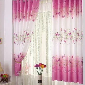 

New 1*2M Flower Butterfly Calico Window Curtain Finished Product Cloth Window Screens Curtain Pink Girls Curtains for Bedroom