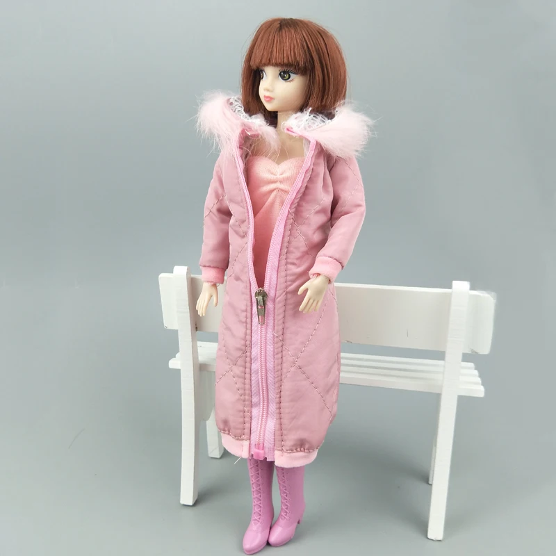 Розовая Длинная зимняя куртка наряды для куклы Барби одежда парка BJD 1/6 1:6