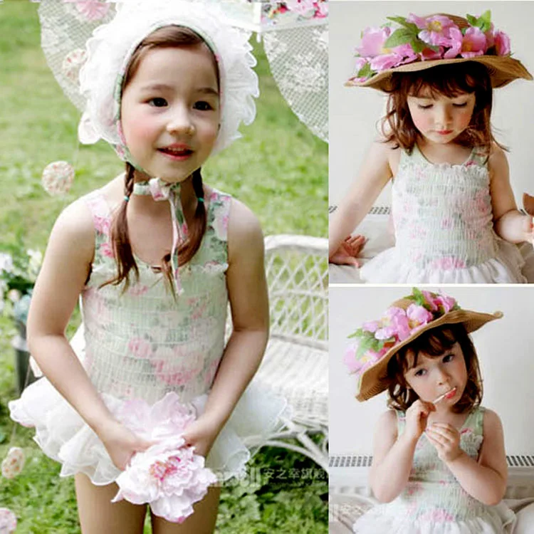 

Korean New Pattern Lovely Children Bikini Swimming Suit Girl Fission Baby Princess Lace Gauze Printing Swimming Suit Lin Tai
